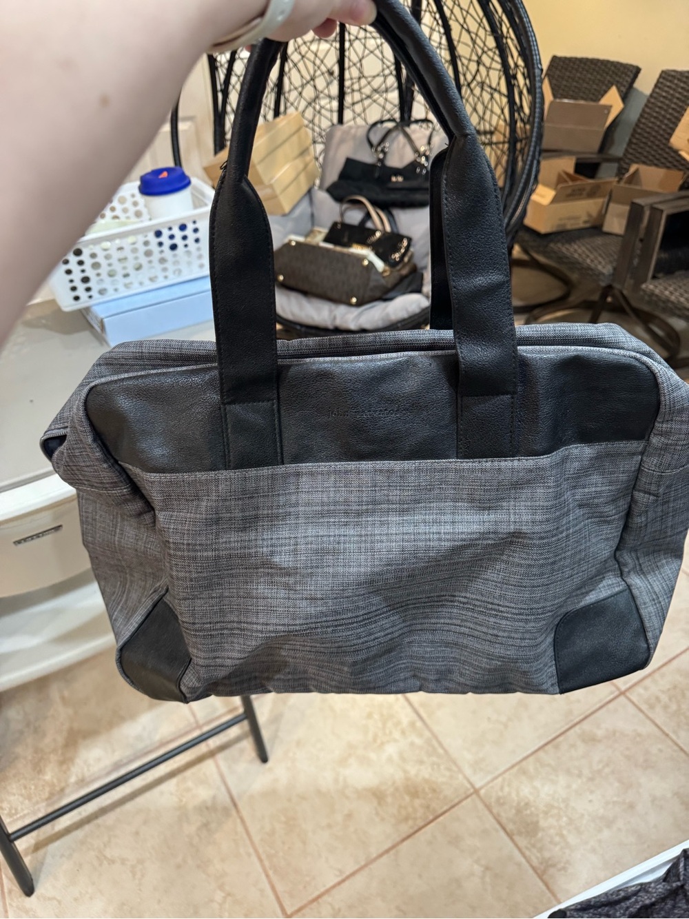Gray Men's Duffel Bag with Black Trim